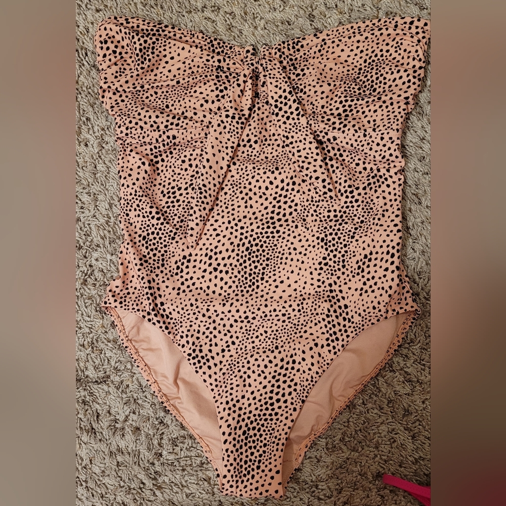 NWOT SEAFOLLY Bandeau peach animal print one piece swimsuit size 14/L NWOT